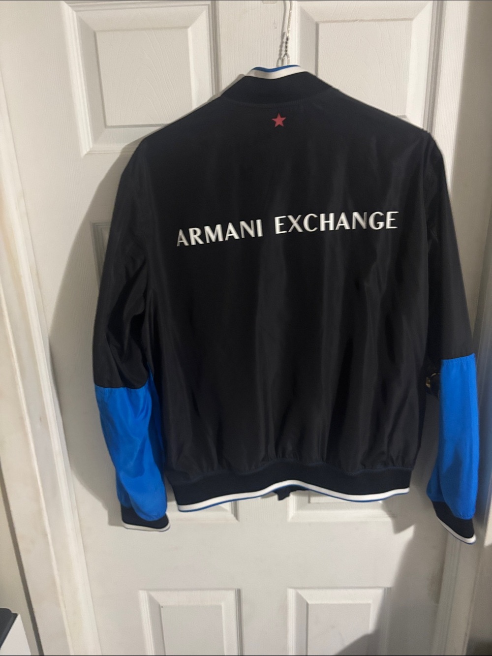 A|X Armani Exchange Black and Blue Colorblock Bomber Jacket - Picture 2 of 3